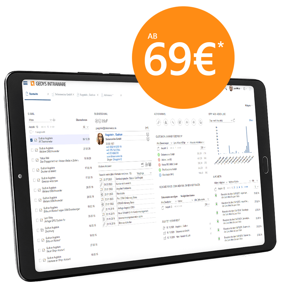 Cloud-CRM auf Tablet mit Preis, GEDYS IntraWare